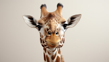 Giraffe, a cute mammal, looking at camera in the wild generated by AI