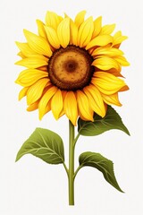 A vibrant yellow sunflower with green leaves against a clean white background. Perfect for adding a touch of nature to any project or design