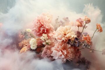 Bouquet of flowers in smoke