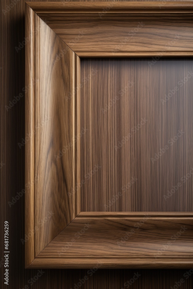 Poster A detailed close-up of a wooden frame mounted on a wall. Perfect for adding a rustic touch to any interior design project