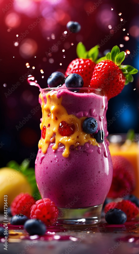 Poster a nourishing and lively blend, capturing the dynamic splash in a dramatic presentation - ai generati