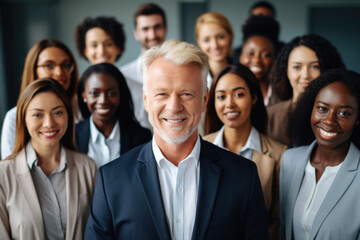 Group of business people gathered together for photo, suitable for corporate websites or promotional materials