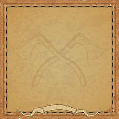 Parchment with Map Frame, Crossed Throwing Axes, Banner