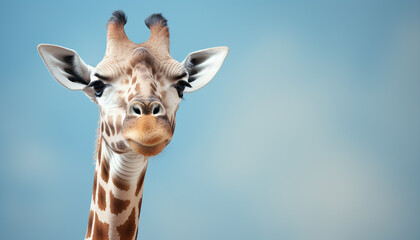 Cute giraffe looking at camera, nature humorous illustration generated by AI