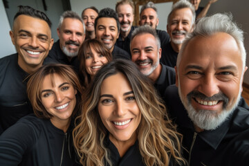 Group of individuals gathered together, posing for photograph. This image can be used in various contexts, such as social events, team building, or group activities