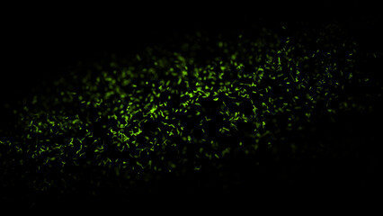 Green backdrop plane texture with noise effect. Abstract technology particle background. Big data visualization. 3D rendering.