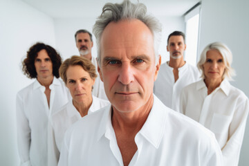 Fototapeta premium Picture showing group of men and women wearing white shirts. This versatile image can be used for various purposes