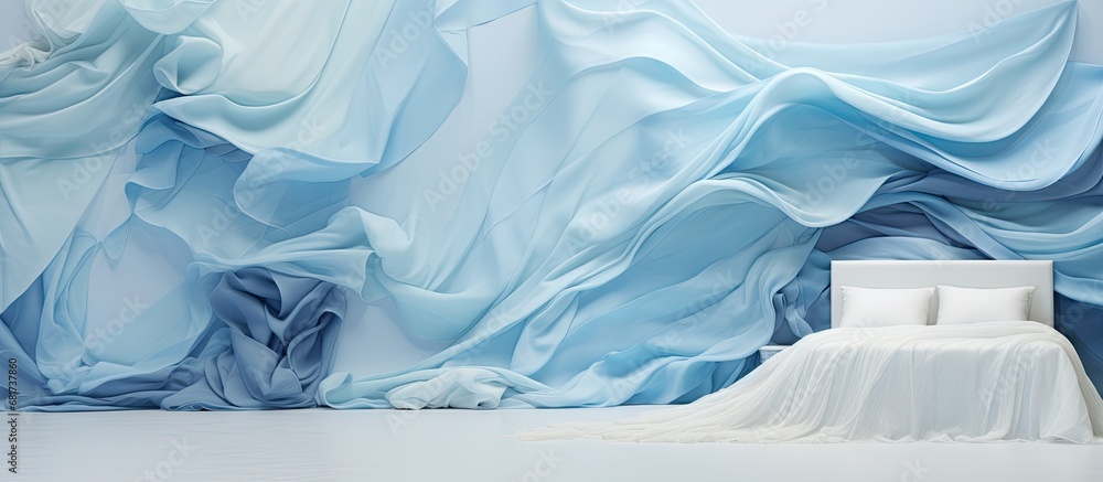 Poster in the abstract design, a wave-like texture in shades of blue creates a mesmerizing effect, adding a