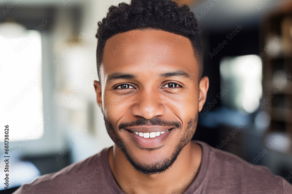 Poster man with beard smiling directly at camera. suitable for various uses