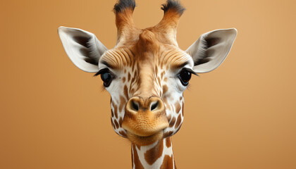Cute giraffe looking at camera, beauty in nature wildlife generated by AI