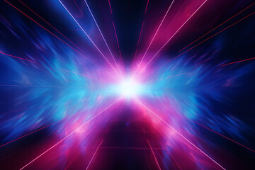An abstract light tunnel with lights thrown across, in the style of dark pink and azure
