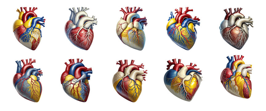 Human hearts collection isolated on transparent background.
