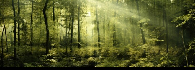 a green forest with sunlight Generative AI