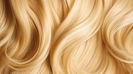The image showcases a close-up of smooth, flowing strands of hair that appear to be of a light blonde or golden hue - obrazy, fototapety, plakaty
