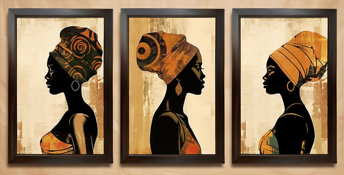 Set of 3 canvas with painting african women