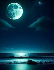 Naklejka na ściany i meble full moon over sea Generated by AI