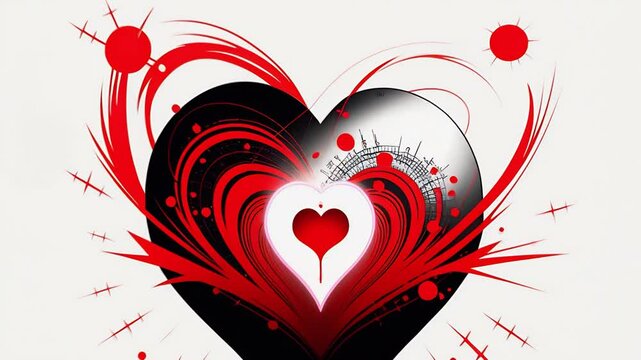 Pulsing red black heart on white background