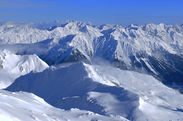 Breathtaking view from the Swiss Alps from Weissfluhjoch at  Davos-City