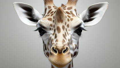 Giraffe, the elegant mammal, looking at camera in nature generated by AI