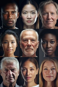 A diverse group of individuals showcasing a range of emotions through their facial expressions. This image can be used to represent concepts of diversity, emotions, communication, or teamwork.