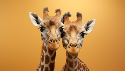 Cute giraffe looking at camera, grazing in African savannah generated by AI