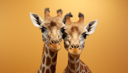 Obraz premium Cute giraffe looking at camera, grazing in African savannah generated by AI
