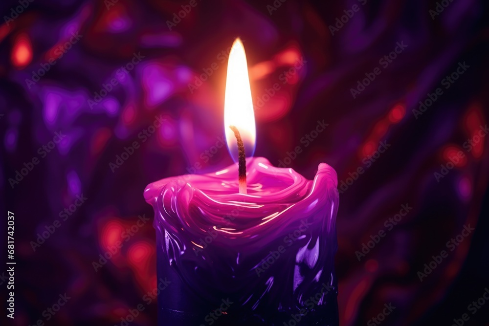 Poster A purple candle with a lit candle in the middle. Perfect for creating a cozy and soothing atmosphere.