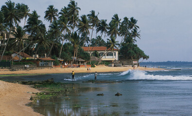 Sri Lanka Island: fisher men at Unawatuna beach,