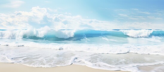 In an abstract representation of summer, a magnificent beach emerges with its mesmerizing white sand, isolated in a white background. The textured waves crash against the shore, displaying the natural