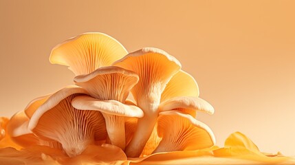 Clam mushrooms on the orange foundation with copy space - obrazy, fototapety, plakaty