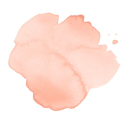 Ink watercolor hand drawn blot. Wet beige pink color paper texture stain on white background.
