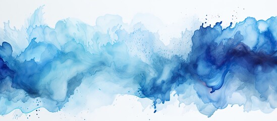 The abstract watercolor design on the white paper banner showcases a textured illustration, where the blue paint brush creates a grunge splash of creative colors, isolated in a white background. - obrazy, fototapety, plakaty