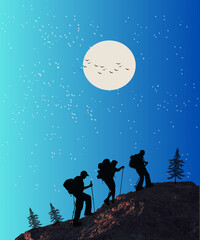 silhouettes of skiers on a mountain