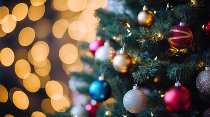 Fototapeta na wymiar Christmas tree with colorful lights and ornaments