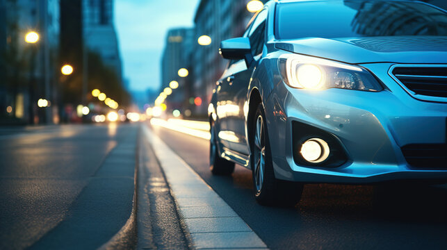 Close-up Shot Of The Side Of A Car On The Road In The Evening