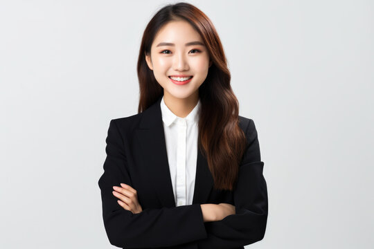 Professional woman wearing business suit poses for picture. This versatile image can be used to depict success, confidence, and professionalism in various business-related contexts