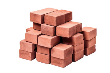 Pile of red bricks isolated on transparent background. Stacked red bricks for building house