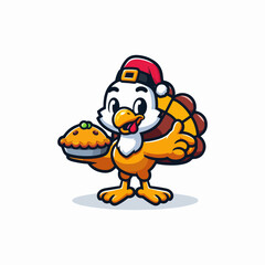 Cute hand drawn illustration of cartoon Thanksgiving turkey in a pilgrim hat with pumpkins, thanksgiving turkey with pumpkin	
