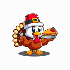 Naklejka premium Cute hand drawn illustration of cartoon Thanksgiving turkey in a pilgrim hat with pumpkins, thanksgiving turkey with pumpkin 