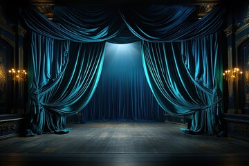 Grand Stage Awaiting: The Enchantment of Theater Curtains
 - obrazy, fototapety, plakaty