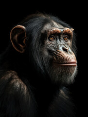 Chimp Studio Shot Isolated on Clear Black Background, Generative AI