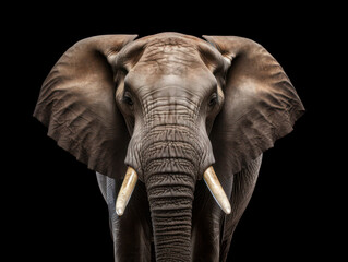 Elephant Studio Shot Isolated on Clear Black Background, Generative AI