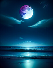 Fototapeta na wymiar full moon over sea Generated by AI