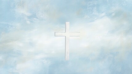 Grungy abstract blue and white christian themed background with a cross.