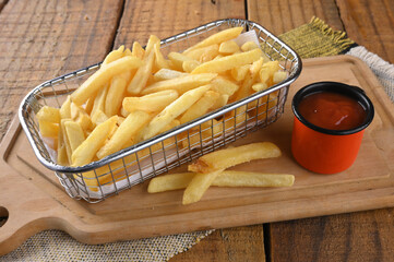 French fries cut into sticks with ketchup tasty and healthy food street food carbohydrate bar