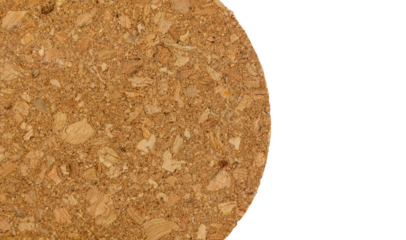 close up of  Brown yellow color of circular cork isolated, transparent background, png	