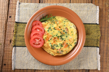 egg omelette with herbs and tomato sausage tasty and healthy food street food carbohydrate bar