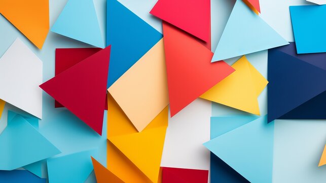 Flat lay of dynamic colored paper pyramids with duplicate space