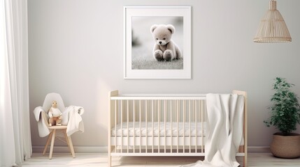 a baby white muslin blanket mockup delicately hanging over a baby crib, the essence of comfort and tenderness in a nursery setting. - obrazy, fototapety, plakaty
