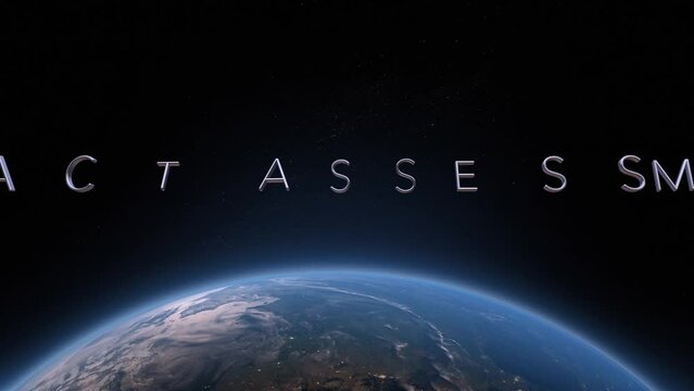 Impact assessment 3D title animation on the planet Earth background